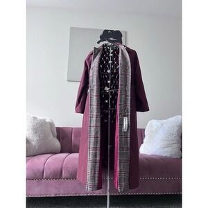 VTG Bonnie Cashin for Russ Taylor Trench Coat Burgundy Plaid Swing Long Large‎